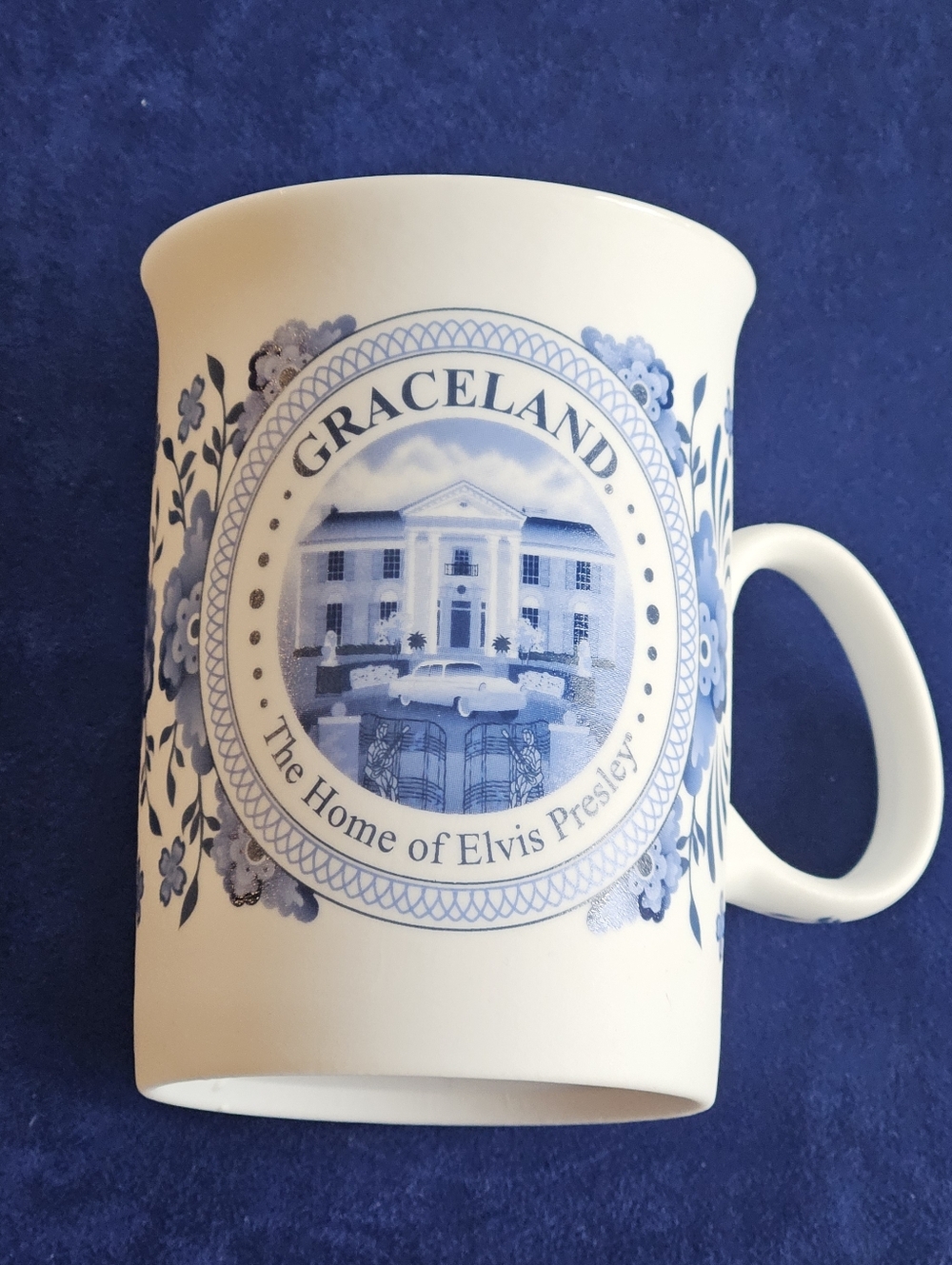 Elvis Presley Graceland Blue & White Coffee Mug Tea Cup